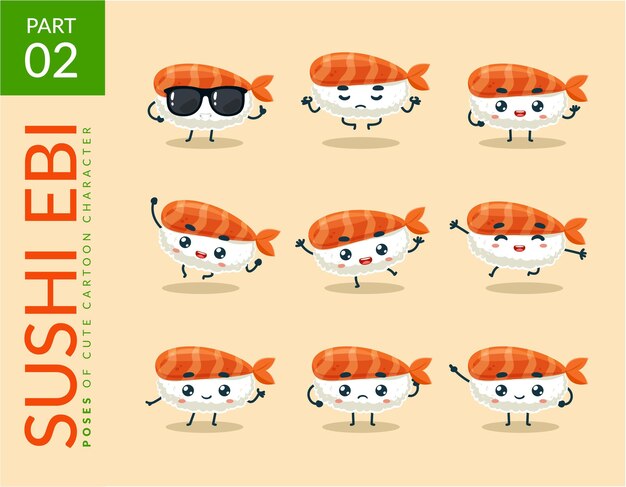 Imágenes de dibujos animados de Ebi Sushi. colocar.