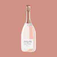 Vector gratuito imágenes prediseñadas de botella de champán, vector de ilustración de bebidas alcohólicas rosa