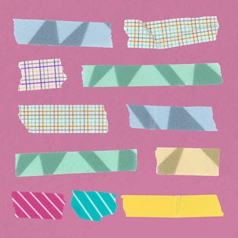 Imágenes prediseñadas de cinta washi abstracto, conjunto de vectores de diseño con dibujos de colores pastel