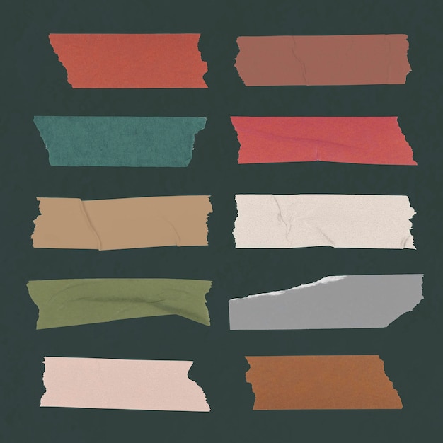 Imágenes prediseñadas de cinta washi, conjunto de vectores de elementos de collage de papelería colorida