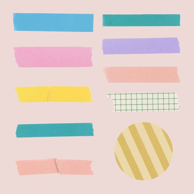 Imágenes Prediseñadas de cinta washi lindo, conjunto de vectores de pegatinas decorativas de diario colorido