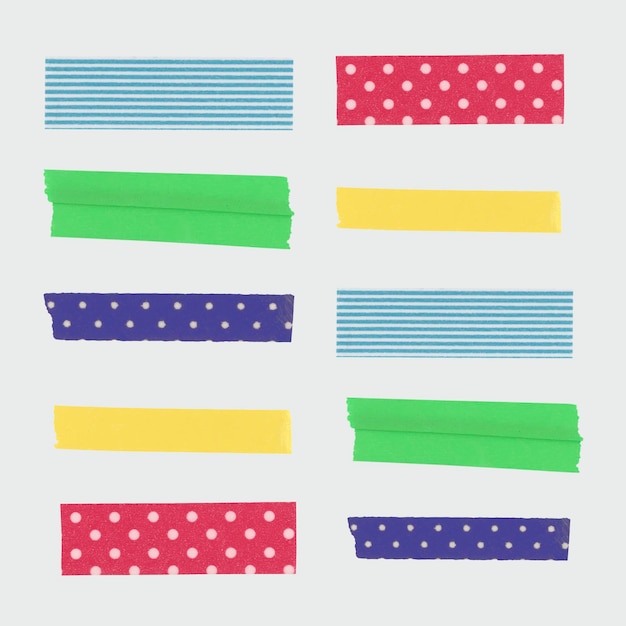 Imágenes prediseñadas de cinta de washi de punto colorido, conjunto de vector de elemento de collage estampado lindo