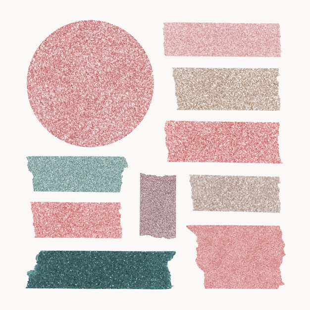 Imágenes prediseñadas de cinta de washi rosa, conjunto de vectores de elementos de collage brillante