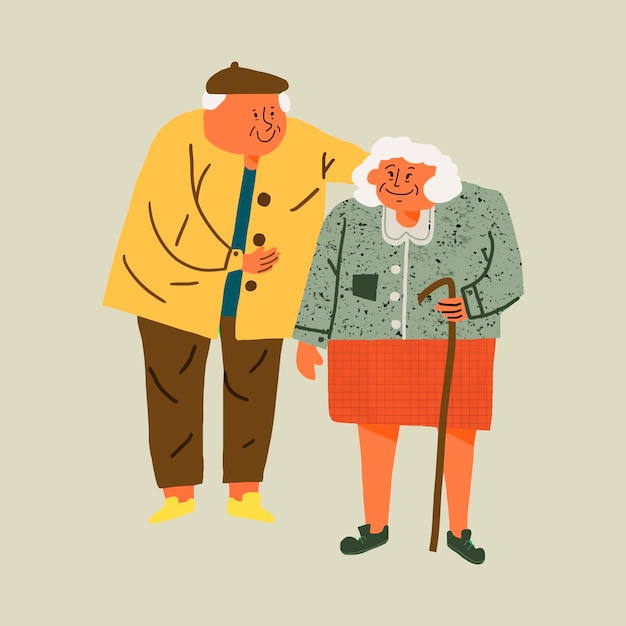 Imágenes Prediseñadas de pareja de ancianos, vector de ilustración de personaje con concepto de amor