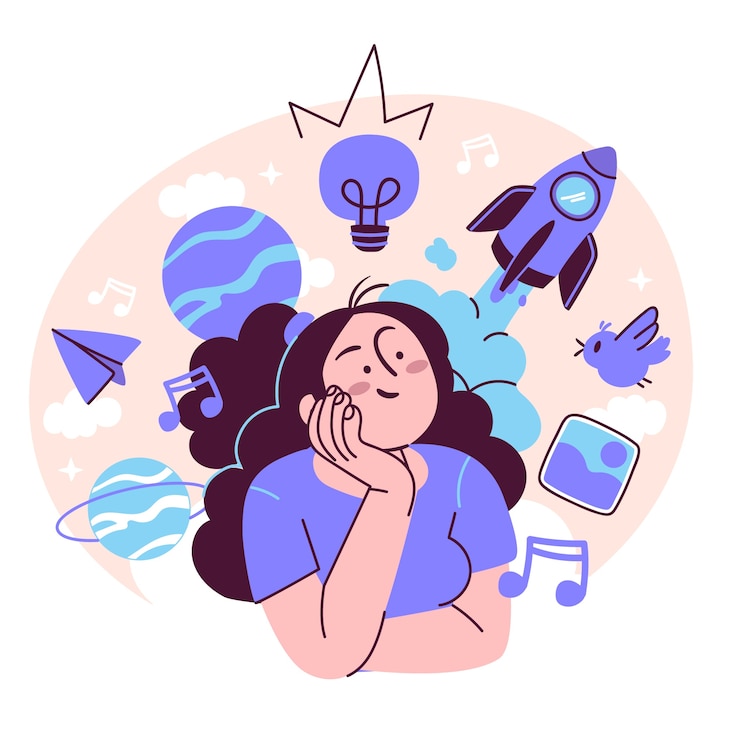 Vector gratuito imagination and creative ideas concept illustration