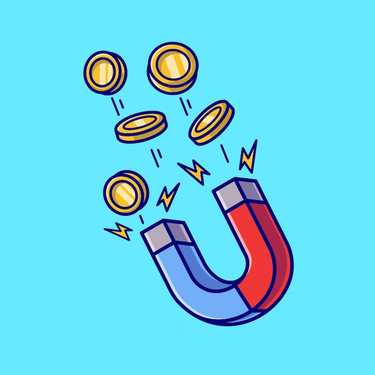 Vector gratuito imán tirar moneda de oro dibujos animados vector icono ilustración objeto finanzas icono concepto aislado premium