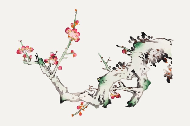 Impresión de arte botánico de vector de flor, remezclada de obras de arte de Hu Zhengyan