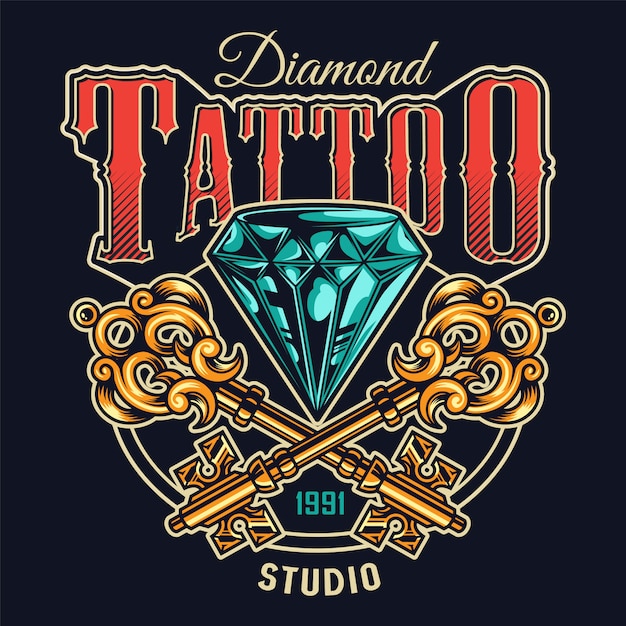 Vector gratuito impresión colorida del estudio del tatuaje del vintage