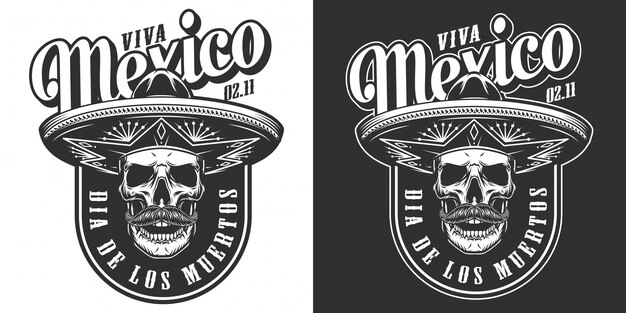 Impresión monocromática del día de muertos del vintage