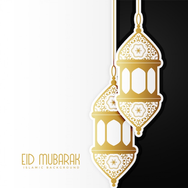 Impresionante diseño eid mubarak con lámparas colgantes