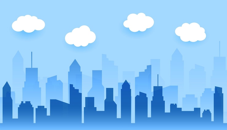 Vector gratuito impresionante estandarte de paisajes urbanos con un diseño de nubes bonito