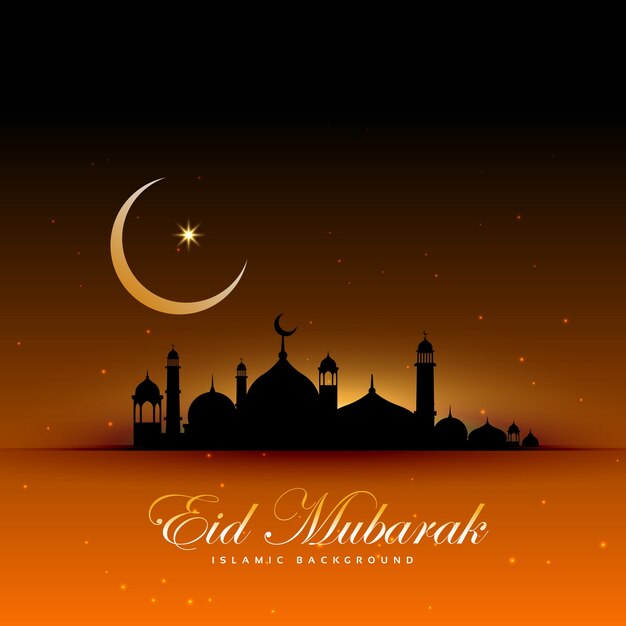 Impresionante fondo de eid mubarak con mezquita y luna