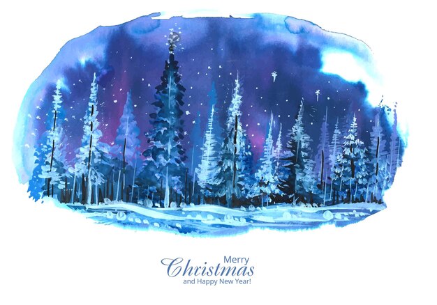 Impresionantes árboles de Navidad en el paisaje invernal con fondo de tarjeta de nieve
