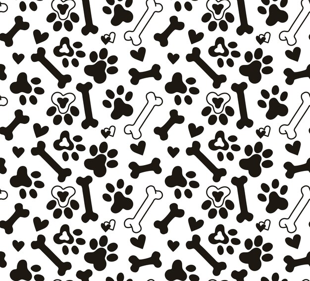 Impresiones de patas de fondo con decoración de huesos