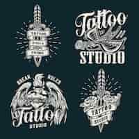 Vector gratuito impresiones de salón de tatuaje monocromo