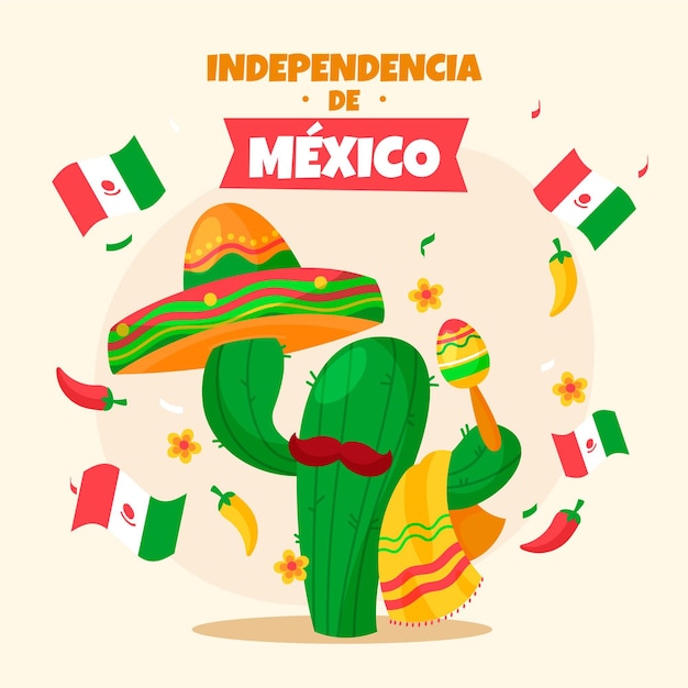 Independencia de méxico con cactus y sombrero