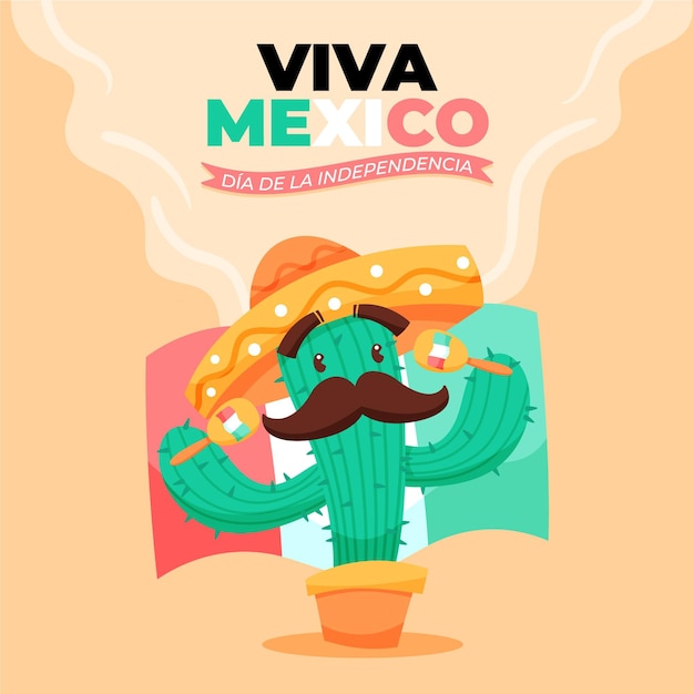 Vector gratuito independencia de méxico fondo dibujado a mano con cactus