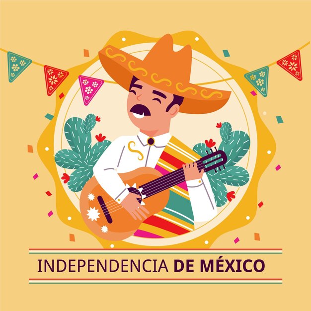 Independencia de méxico con hombre tocando la guitarra