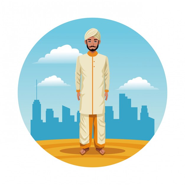 India india hombre redondo icono de dibujos animados