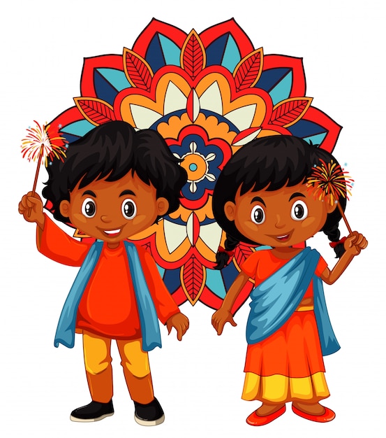 India niño y niña con mandala