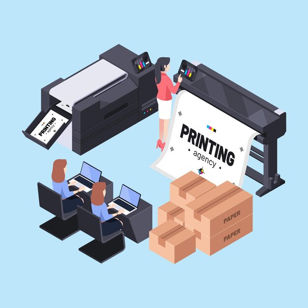 Industria de la impresión de ilustraciones isométricas