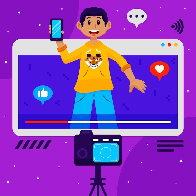 Vector gratuito influencer grabando nueva ilustración de video