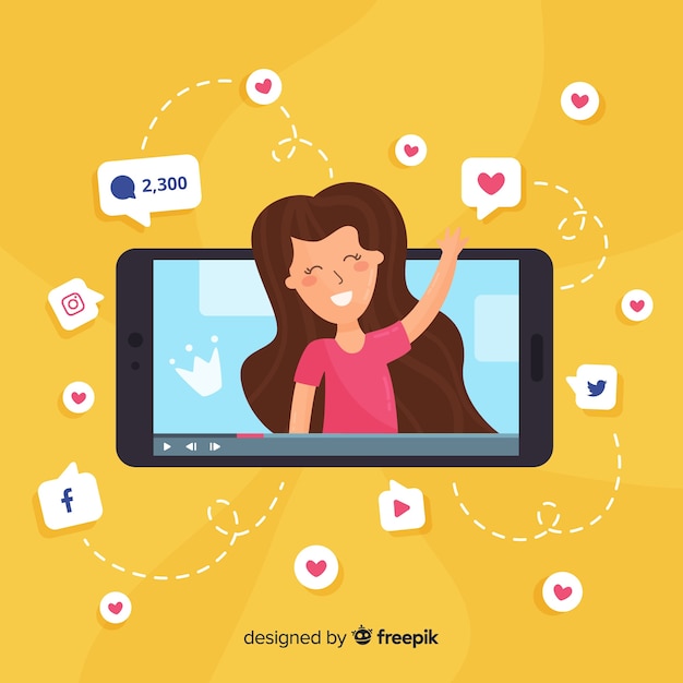 Vector gratuito influencer en redes sociales en diseño plano