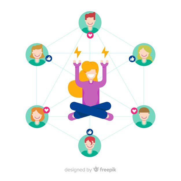 Influencer en redes sociales en diseño plano