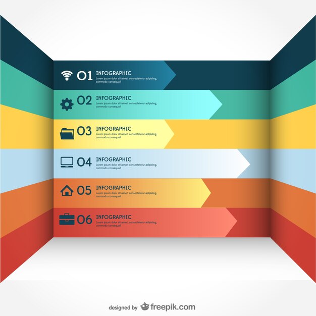 Infografía 3D con etiquetas en forma de flecha