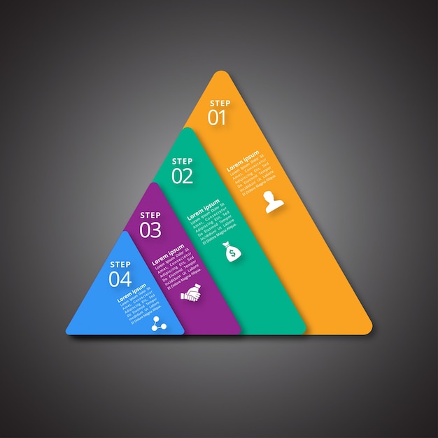 Infografía de 4 pasos en forma de triangulo