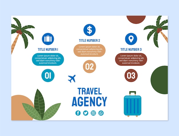 Infografía de agencia de viajes dibujada a mano con palmera