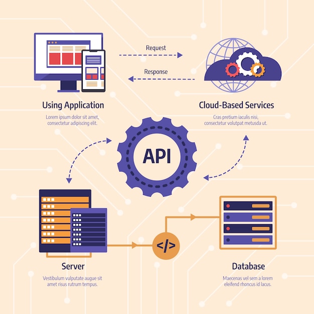 Infografía de api de diseño plano dibujado a mano