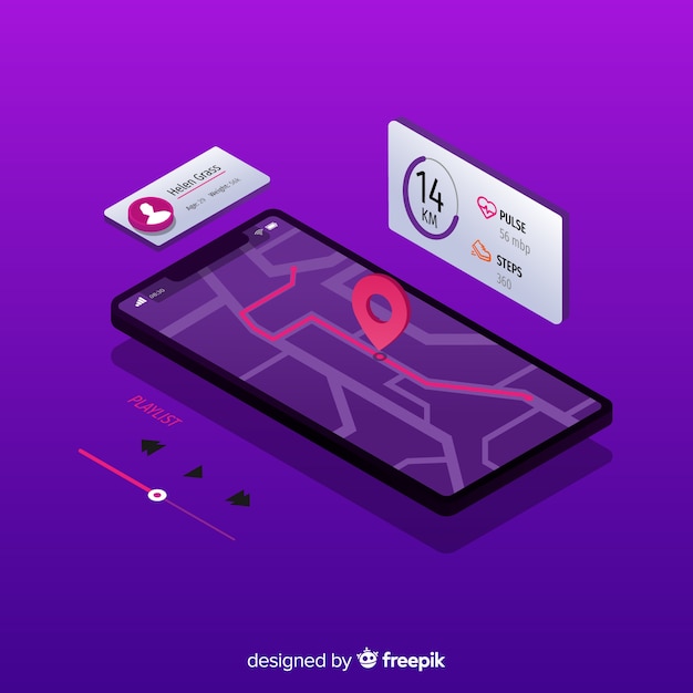 Vector gratuito infografía de app móvil de running en isométrico