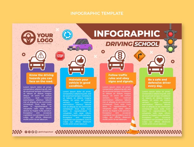 Infografía de autoescuela de texturas dibujadas a mano