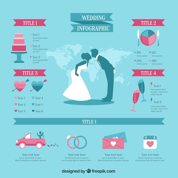 Vector gratuito infografía azul de boda