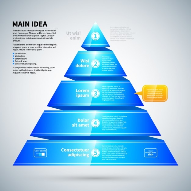 Infografía azul piramidal con textura brillante