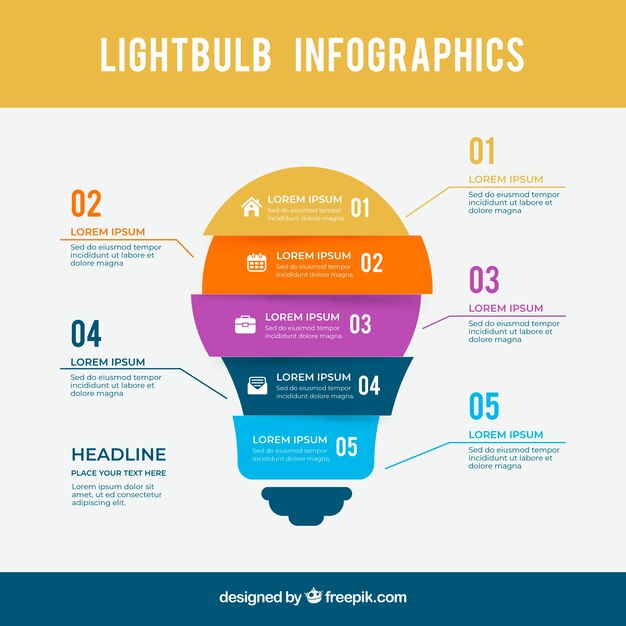 Infografía de bombilla en diseño plano