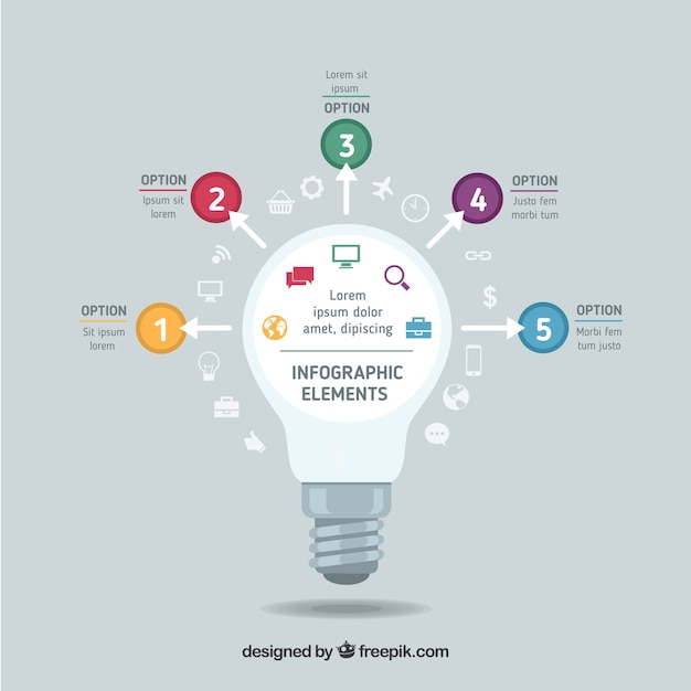 Infografía con una bombilla en diseño plano