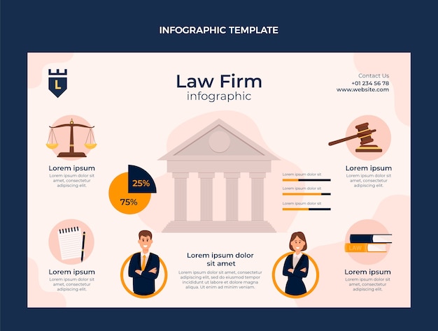 Vector gratuito infografía de bufete de abogados de diseño plano