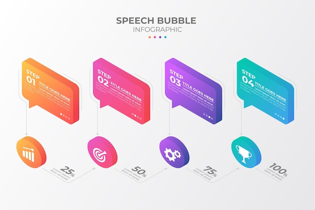 Infografía de burbujas de discurso isométrico
