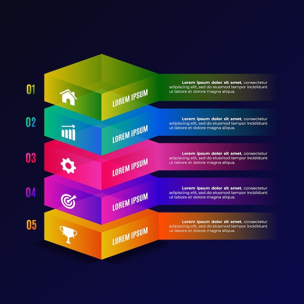 Infografía de capas de bloque 3d