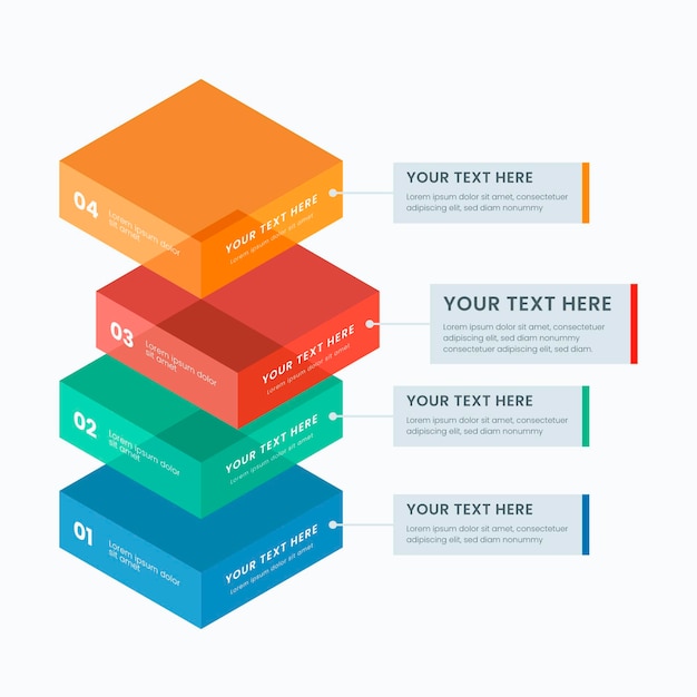Infografía de capas de bloques tridimensionales