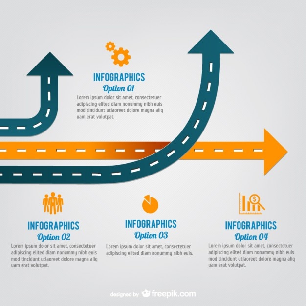 Infografía de carreteras con flechas