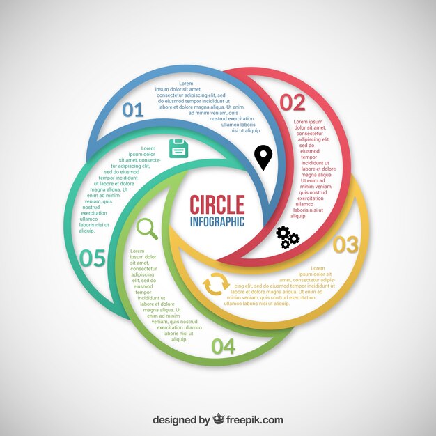 Infografía de circulos de colores
