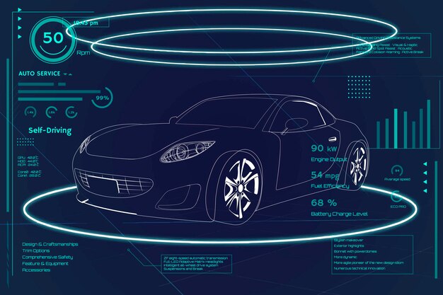 Infografía de coche deportivo de neón azul