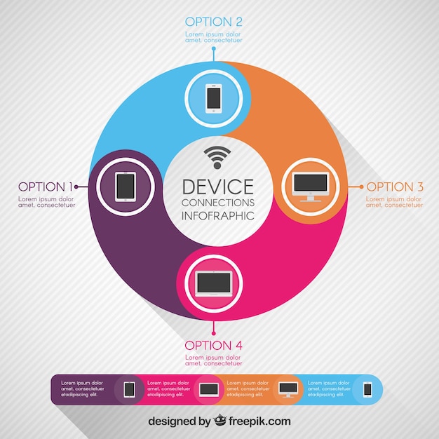 Infografía de color con diferentes dispositivos