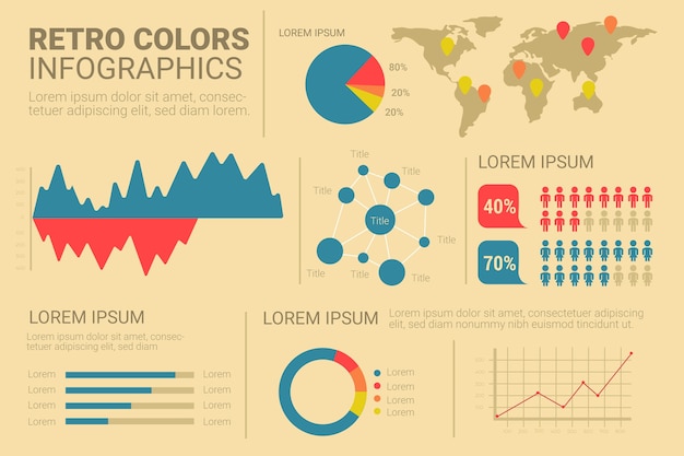Infografía con colores retro en diseño plano
