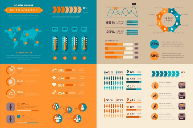 Infografía con colores retro en diseño plano