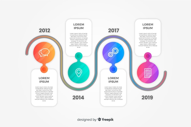 Vector gratuito infografía colorida de línea del tiempo de estilo degradado