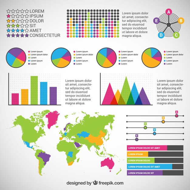 Infografía colorida con mapa del mundo